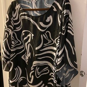 Black and white satin batwing sleeves